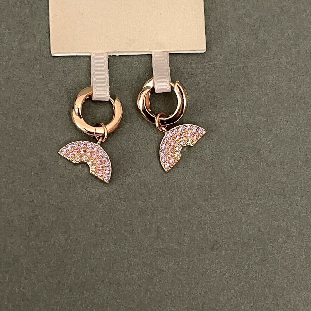 Rose Gold Pink Multicolor Rhinestones Women's Fashion Hoop‎ Earrings NWOT